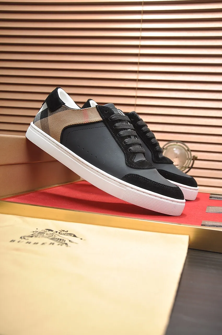 Men's shoes💰480💶[Burberry] (cowhide lining) classic low-top sneakers｜Imported cowhide with classic plaid fabric｜Cow leather lining｜Original outsole｜Fine workmanship and comfortable to wear Size: 38-44 (customized at 45)